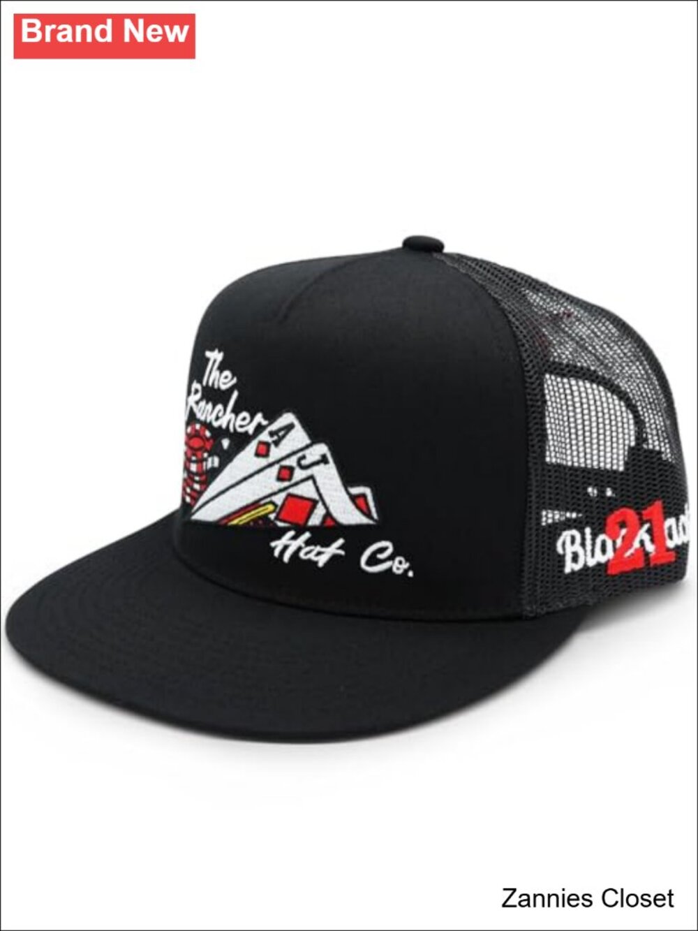 ๐ค The Rancher Hat Co. High Profile Flat Bill Trucker Snapback Hat 21 Blackjack